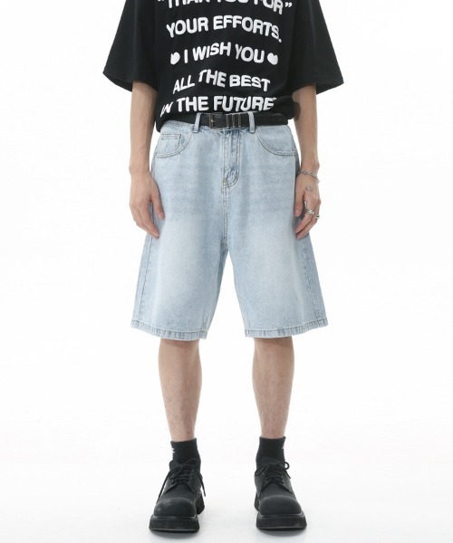 Ressaca（レサーカ）の「ユーズド加工 ワイドデニムショートパンツ（デニムパンツ・メンズ・ライトグレー/ダークインディゴブルー/インディゴブルー/ライトインディゴブルー・M/XL/L）」の7枚目の写真