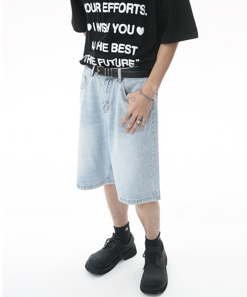 Ressaca（レサーカ）の「ユーズド加工 ワイドデニムショートパンツ（デニムパンツ・メンズ・ライトグレー/ダークインディゴブルー/インディゴブルー/ライトインディゴブルー・M/XL/L）」の13枚目の写真