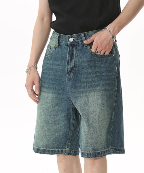 Ressaca（レサーカ）の「ユーズド加工 ワイドデニムショートパンツ（デニムパンツ・メンズ・ライトグレー/ダークインディゴブルー/インディゴブルー/ライトインディゴブルー・M/XL/L）」の21枚目の写真