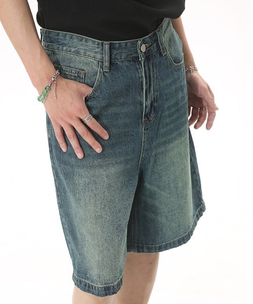 Ressaca（レサーカ）の「ユーズド加工 ワイドデニムショートパンツ（デニムパンツ・メンズ・ライトグレー/ダークインディゴブルー/インディゴブルー/ライトインディゴブルー・M/XL/L）」の22枚目の写真