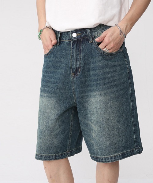 Ressaca（レサーカ）の「ユーズド加工 ワイドデニムショートパンツ（デニムパンツ・メンズ・ライトグレー/ダークインディゴブルー/インディゴブルー/ライトインディゴブルー・M/XL/L）」の17枚目の写真