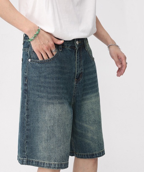 Ressaca（レサーカ）の「ユーズド加工 ワイドデニムショートパンツ（デニムパンツ・メンズ・ライトグレー/ダークインディゴブルー/インディゴブルー/ライトインディゴブルー・M/XL/L）」の18枚目の写真