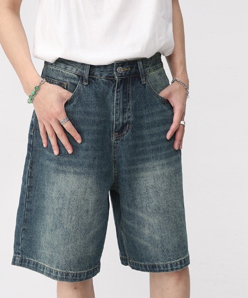 Ressaca（レサーカ）の「ユーズド加工 ワイドデニムショートパンツ（デニムパンツ・メンズ・ライトグレー/ダークインディゴブルー/インディゴブルー/ライトインディゴブルー・M/XL/L）」の19枚目の写真