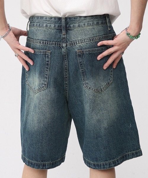 Ressaca（レサーカ）の「ユーズド加工 ワイドデニムショートパンツ（デニムパンツ・メンズ・ライトグレー/ダークインディゴブルー/インディゴブルー/ライトインディゴブルー・M/XL/L）」の20枚目の写真