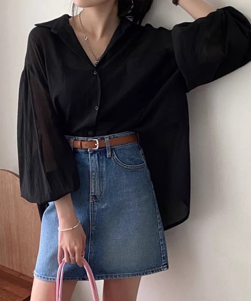 LYEON(リヨン)の「バックリボンオープンシアーシャツ/ボリュームスリーブシャツ(シャツ/ブラウス・レディース・ブラック/オフホワイト・FREE)」の11枚目の写真