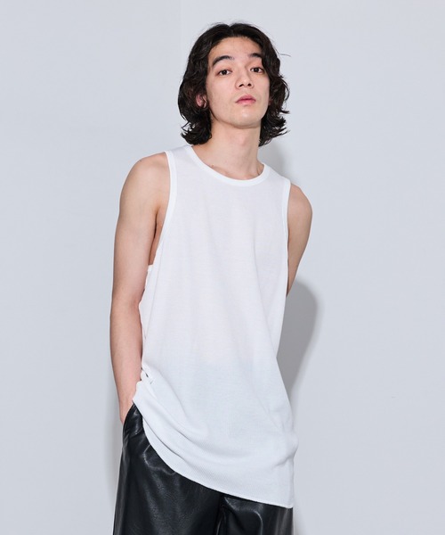 JUNRED（ジュンレッド）の「ルーズワッフルノースリーブ（タンクトップ・メンズ・ブラック/ホワイト・M/L/S）」の2枚目の写真