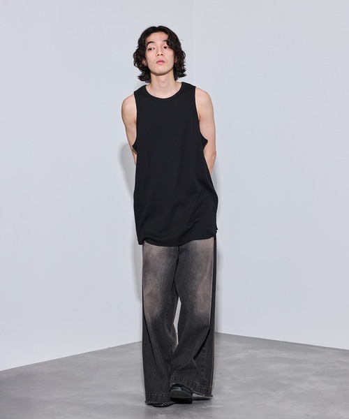 JUNRED（ジュンレッド）の「ルーズワッフルノースリーブ（タンクトップ・メンズ・ブラック/ホワイト・M/L/S）」の8枚目の写真