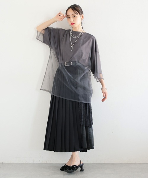 HARE（ハレ）の「チュールレイヤーTシャツ(HARE)（Tシャツ/カットソー・レディース・ブラック/グレー/ブルー/ピンク・FREE）」の8枚目の写真