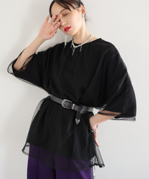 HARE（ハレ）の「チュールレイヤーTシャツ(HARE)（Tシャツ/カットソー・レディース・ブラック/グレー/ブルー/ピンク・FREE）」の11枚目の写真