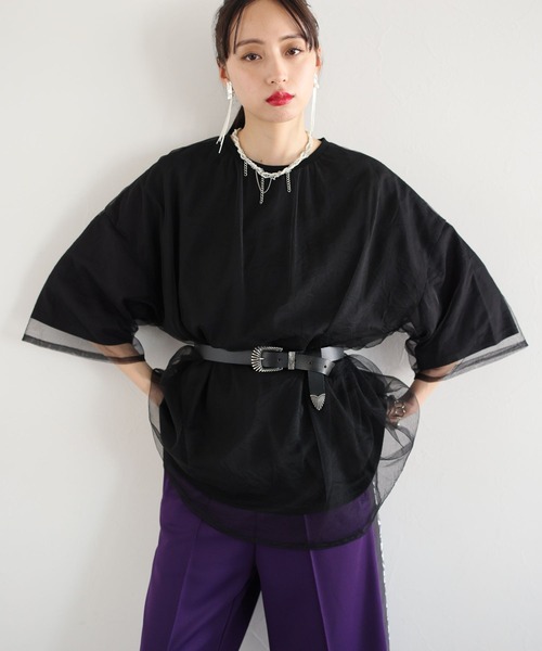 HARE（ハレ）の「チュールレイヤーTシャツ(HARE)（Tシャツ/カットソー・レディース・ブラック/グレー/ブルー/ピンク・FREE）」の12枚目の写真