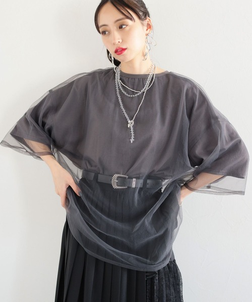 HARE（ハレ）の「チュールレイヤーTシャツ(HARE)（Tシャツ/カットソー・レディース・ブラック/グレー/ブルー/ピンク・FREE）」の14枚目の写真