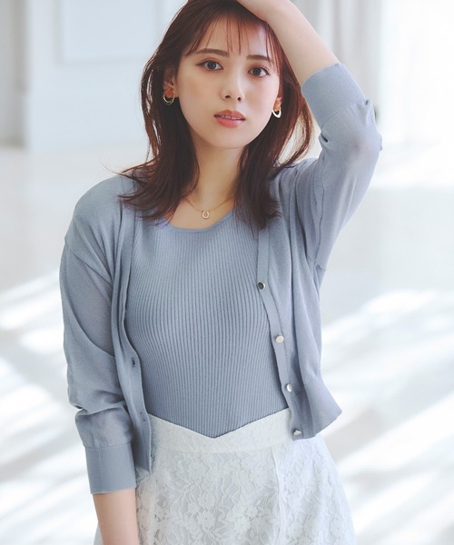 LAISSE PASSE（レッセパッセ）の「Vネックカーディガンアンサンブル（アンサンブル・レディース・ライトブルー/イエロー/アイボリー/スモークピンク・MEDIUM）」の6枚目の写真