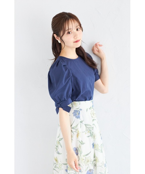 bluelea ブルレア シースルーチェックブラウス パフスリーブの