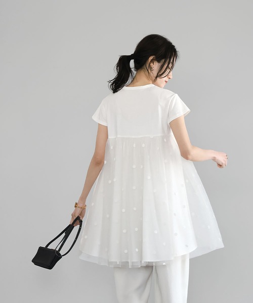 ELFRANK(エルフランク)の「ドットチュールドッキングフレアトップス(Tシャツ/カットソー・レディース・オフホワイト/ブラック・FREE)」の13枚目の写真
