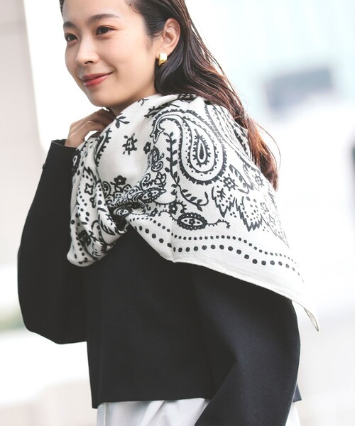 Demi-Luxe BEAMS(デミルクス ビームス)の「manipuri / バンダナ ストール(ストール/ショール・レディース・オフホワイト/ブラック・ONE SIZE)」の5枚目の写真