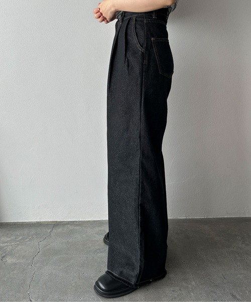 セール】【XSサイズあり】ツータックフリンジバギーデニム（デニム