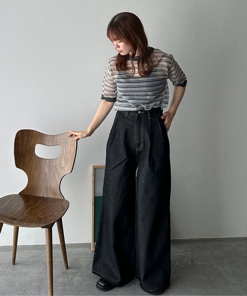 セール】【XSサイズあり】ツータックフリンジバギーデニム（デニム