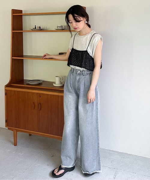 セール】【XSサイズあり】ツータックフリンジバギーデニム