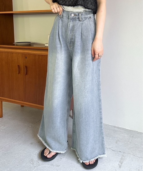 セール】【XSサイズあり】ツータックフリンジバギーデニム