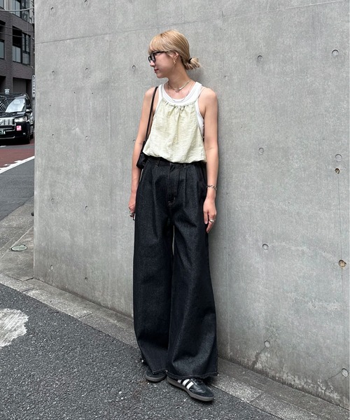 セール】【XSサイズあり】ツータックフリンジバギーデニム