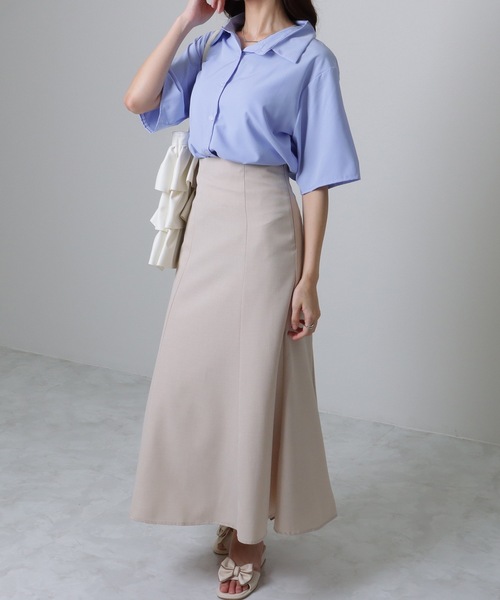 Lace Ladies(レースレディース)の「ソリッドカラー ベーシック 半袖 前開き ブラウス(シャツ/ブラウス・レディース・ブルー/ミント/ホワイト・S/M/XL)」の7枚目の写真