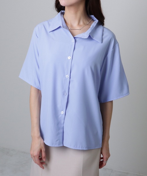 Lace Ladies(レースレディース)の「ソリッドカラー ベーシック 半袖 前開き ブラウス(シャツ/ブラウス・レディース・ブルー/ミント/ホワイト・S/M/XL)」の8枚目の写真