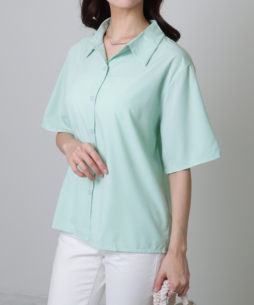 Lace Ladies(レースレディース)の「ソリッドカラー ベーシック 半袖 前開き ブラウス(シャツ/ブラウス・レディース・ブルー/ミント/ホワイト・S/M/XL)」の11枚目の写真