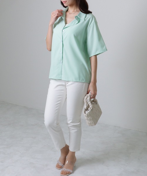 Lace Ladies(レースレディース)の「ソリッドカラー ベーシック 半袖 前開き ブラウス(シャツ/ブラウス・レディース・ブルー/ミント/ホワイト・S/M/XL)」の12枚目の写真