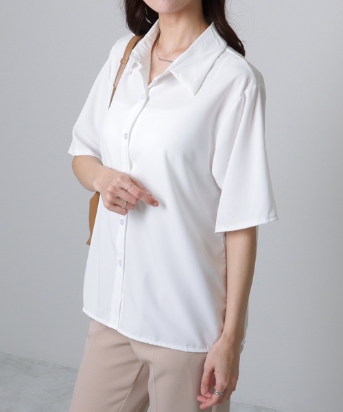 Lace Ladies(レースレディース)の「ソリッドカラー ベーシック 半袖 前開き ブラウス(シャツ/ブラウス・レディース・ブルー/ミント/ホワイト・S/M/XL)」の18枚目の写真