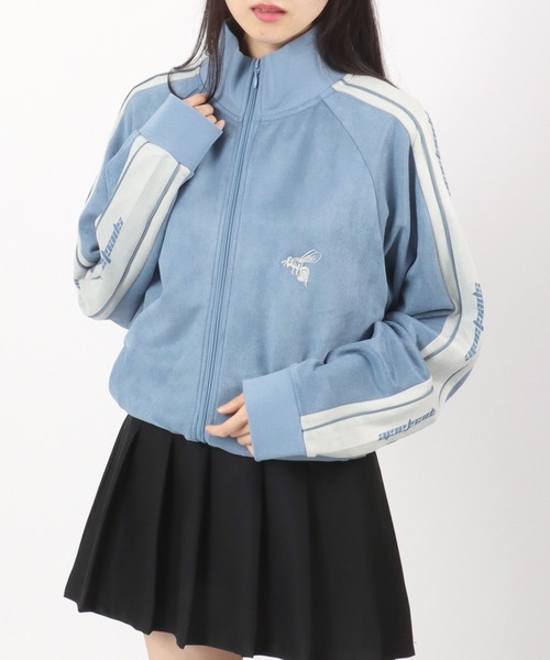 Salong hameu(サロン ハミュー)の「別注 蜂さんワンポイント刺繍 フェイクスエードサイドライントラックジャケット メンズ レディース ユニセックス/ジップアップジャケット(ジャージ・メンズ・ブルー/カーキ/ライトグレー・M/L)」の3枚目の写真