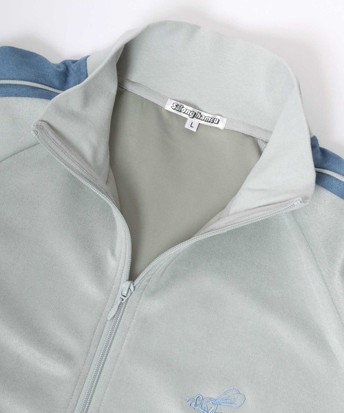 Salong hameu(サロン ハミュー)の「別注 蜂さんワンポイント刺繍 フェイクスエードサイドライントラックジャケット メンズ レディース ユニセックス/ジップアップジャケット(ジャージ・メンズ・ブルー/カーキ/ライトグレー・M/L)」の21枚目の写真