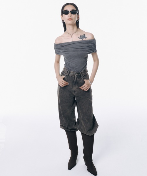 JOSE MOON（ジョゼムーン）の「GATHER OFF SHOULDER TOPS/ギャザーオフショルダートップス（Tシャツ/カットソー・レディース・ホワイト/グレー/ブラック・FREE）」の12枚目の写真