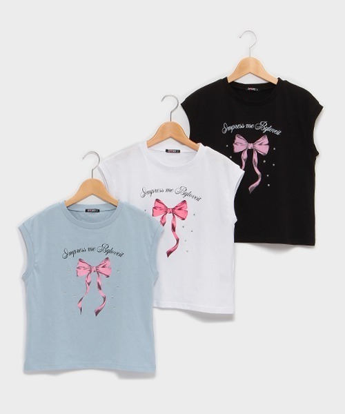 by LOVEiT（バイラビット）の「【WEB限定】キラキラビジューリボンTシャツ（Tシャツ/カットソー・キッズ・ブルーグレー/オフホワイト/ブラック・120cm/130cm/140cm/150cm/160cm）」の4枚目の写真