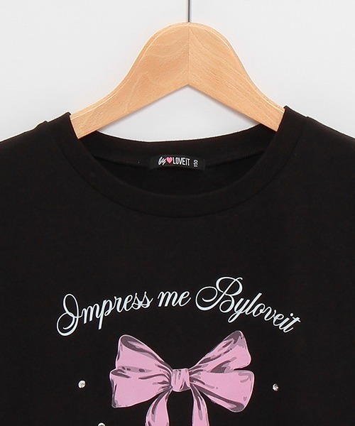 by LOVEiT（バイラビット）の「【WEB限定】キラキラビジューリボンTシャツ（Tシャツ/カットソー・キッズ・ブルーグレー/オフホワイト/ブラック・120cm/130cm/140cm/150cm/160cm）」の6枚目の写真