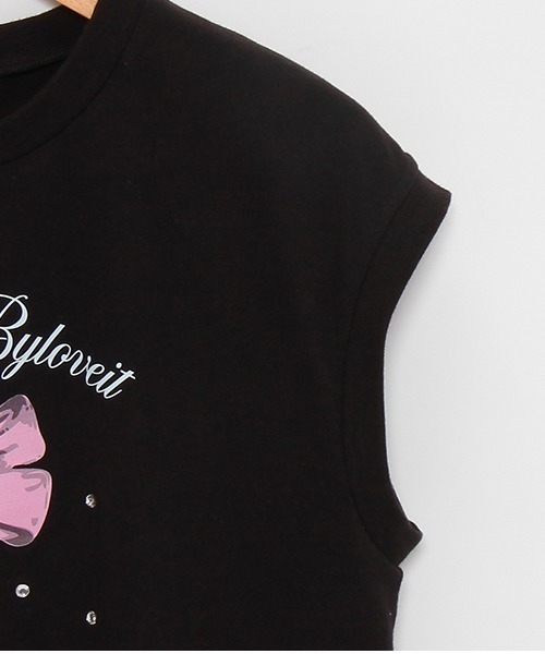 by LOVEiT（バイラビット）の「【WEB限定】キラキラビジューリボンTシャツ（Tシャツ/カットソー・キッズ・ブルーグレー/オフホワイト/ブラック・120cm/130cm/140cm/150cm/160cm）」の7枚目の写真