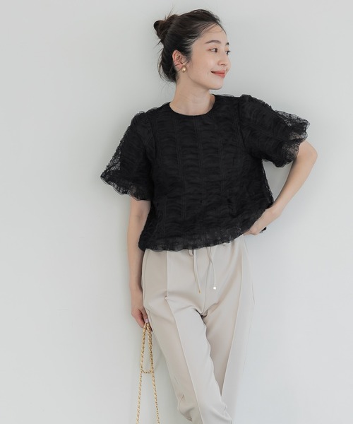 coca(coca)(コカ)の「チュールレースギャザートップス(シャツ/ブラウス・レディース・ブラック/アイボリー・M/L)」の12枚目の写真
