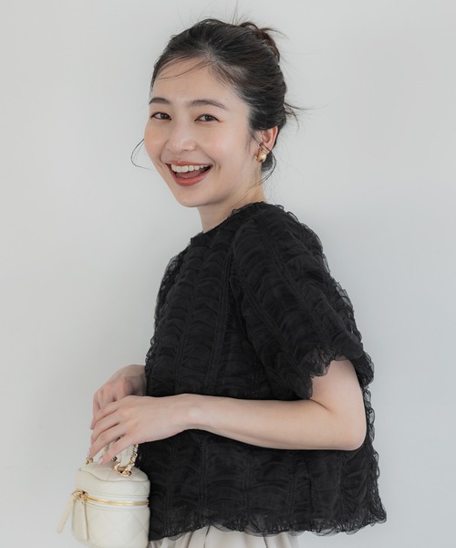 coca(coca)(コカ)の「チュールレースギャザートップス(シャツ/ブラウス・レディース・ブラック/アイボリー・M/L)」の11枚目の写真