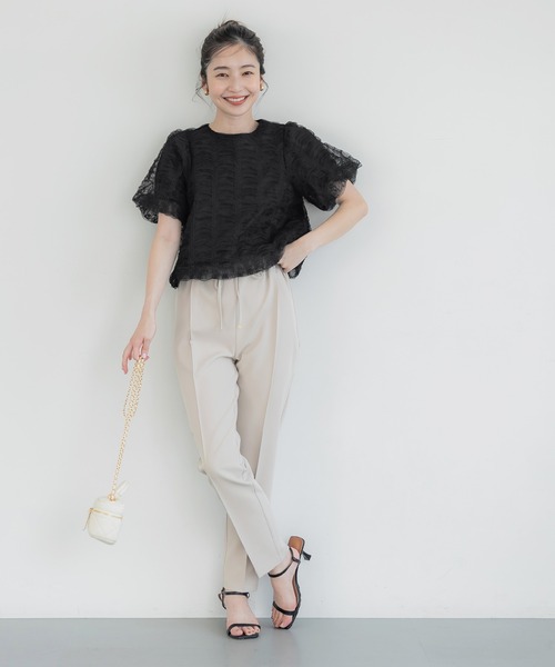 coca(coca)(コカ)の「チュールレースギャザートップス(シャツ/ブラウス・レディース・ブラック/アイボリー・M/L)」の9枚目の写真