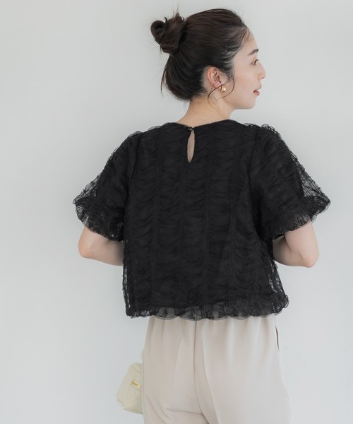 coca(coca)(コカ)の「チュールレースギャザートップス(シャツ/ブラウス・レディース・ブラック/アイボリー・M/L)」の13枚目の写真