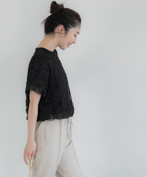 coca(coca)(コカ)の「チュールレースギャザートップス(シャツ/ブラウス・レディース・ブラック/アイボリー・M/L)」の10枚目の写真
