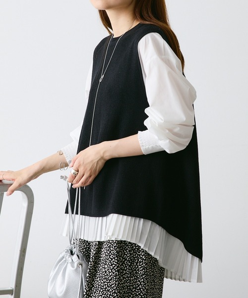 PUAL CE CIN（ピュアルセシン）の「【2点セット／Du noir】プリーツブラウス+ニットベスト セット（アンサンブル・レディース・グレー/キャメル/ブラック・FREE）」の15枚目の写真