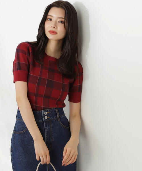 PROPORTION BODY DRESSING(プロポーションボディドレッシング)の「ラメチェックニット / 1214270810(ニット/セーター・レディース・ブラウン系その他/レッド/グレー・FREE)」の3枚目の写真