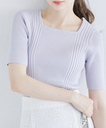 接触冷感♪ラメ入りスクエアネックランダムリブニットプルオーバー