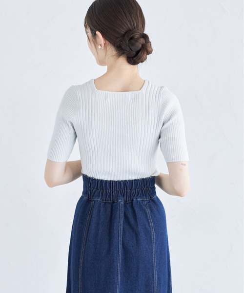 tocco closet(トッコ クローゼット)の「接触冷感♪ラメ入りスクエアネックランダムリブニットプルオーバー(ニット/セーター・レディース・ラベンダー/ピンク/ブラック/オフホワイト・M)」の7枚目の写真