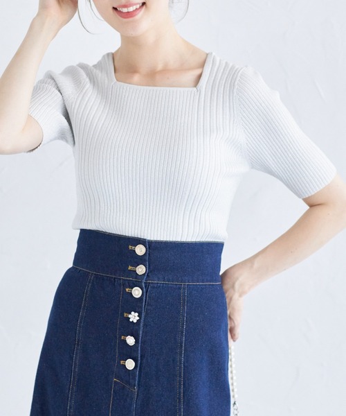 tocco closet(トッコ クローゼット)の「接触冷感♪ラメ入りスクエアネックランダムリブニットプルオーバー(ニット/セーター・レディース・ラベンダー/ピンク/ブラック/オフホワイト・M)」の8枚目の写真