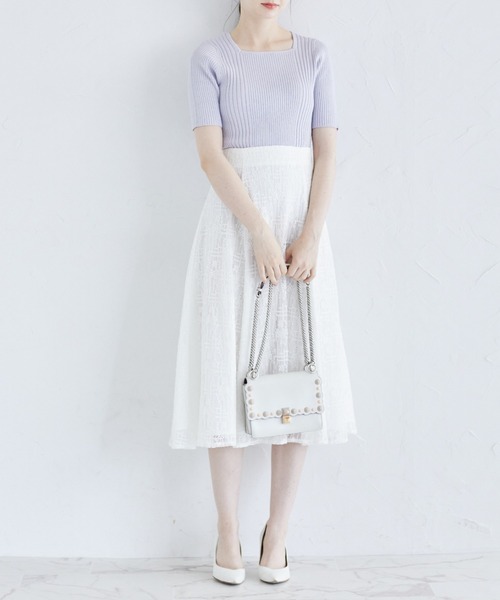 tocco closet(トッコ クローゼット)の「接触冷感♪ラメ入りスクエアネックランダムリブニットプルオーバー(ニット/セーター・レディース・ラベンダー/ピンク/ブラック/オフホワイト・M)」の13枚目の写真