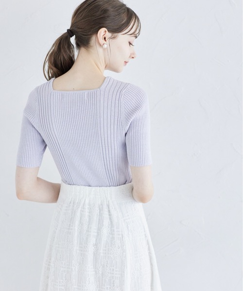 tocco closet(トッコ クローゼット)の「接触冷感♪ラメ入りスクエアネックランダムリブニットプルオーバー(ニット/セーター・レディース・ラベンダー/ピンク/ブラック/オフホワイト・M)」の15枚目の写真