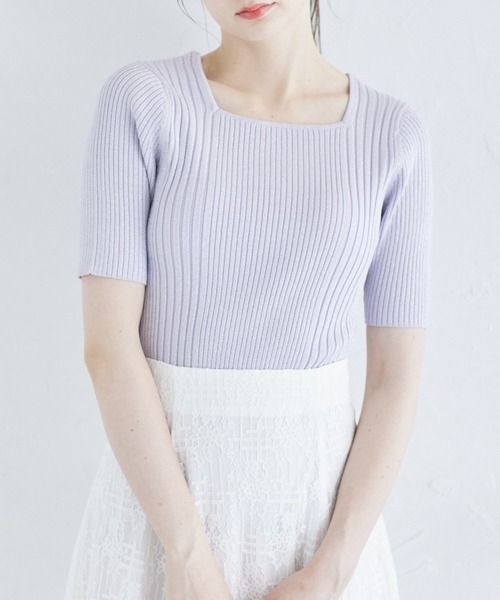 tocco closet(トッコ クローゼット)の「接触冷感♪ラメ入りスクエアネックランダムリブニットプルオーバー(ニット/セーター・レディース・ラベンダー/ピンク/ブラック/オフホワイト・M)」の16枚目の写真