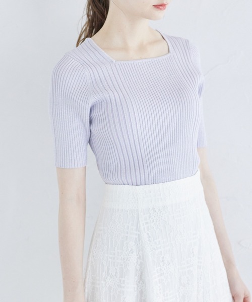 tocco closet(トッコ クローゼット)の「接触冷感♪ラメ入りスクエアネックランダムリブニットプルオーバー(ニット/セーター・レディース・ラベンダー/ピンク/ブラック/オフホワイト・M)」の17枚目の写真