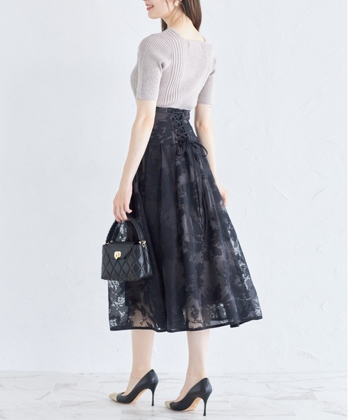 tocco closet(トッコ クローゼット)の「接触冷感♪ラメ入りスクエアネックランダムリブニットプルオーバー(ニット/セーター・レディース・ラベンダー/ピンク/ブラック/オフホワイト・M)」の19枚目の写真